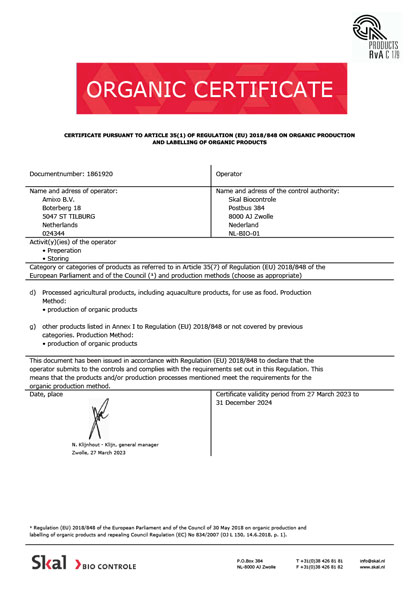 Organic certificate